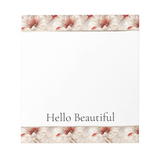 ビューティフルレッドホワイトフローラ ノートパッド (正面)