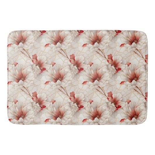 ビューティフルレッドホワイトフローラ バスマット (正面)