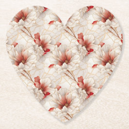 ビューティフルレッドホワイトフローラ ペーパーコースター