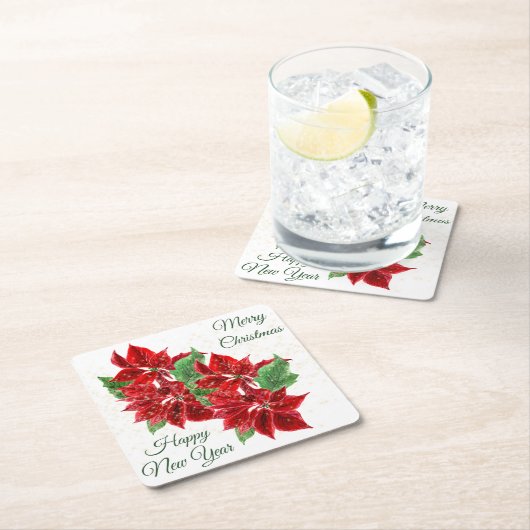 ビューティフルレッドポインセツィアブーケ紙コースター スクエアペーパーコースター (インサイチュ)