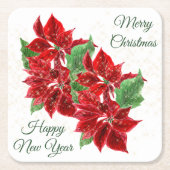 ビューティフルレッドポインセツィアブーケ紙コースター スクエアペーパーコースター (正面)