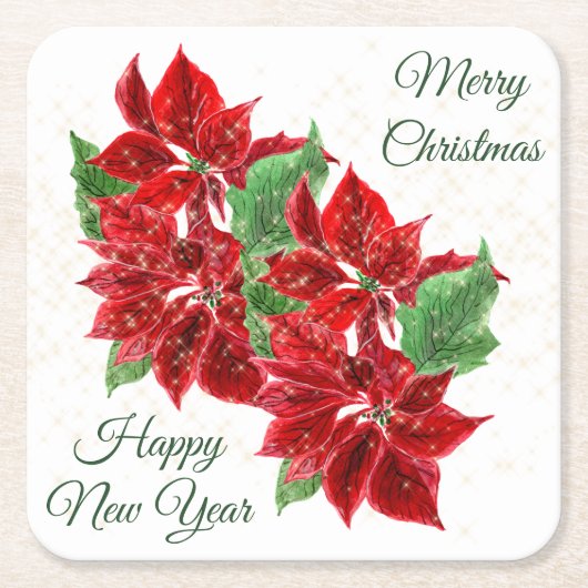 ビューティフルレッドポインセツィアブーケ紙コースター スクエアペーパーコースター (正面)