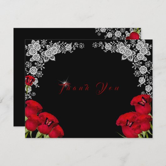 ビューティフルレッドローズバターフライズキンセアニェラ サンキューカード (正面/裏面)