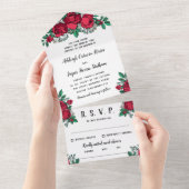 ビューティフルレッドローズ結婚フローラ オールインワン招待状 (貼ってはがせる)