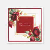 ビューティフルレッドローゼズ金ゴールドフィリグレキンセアニラ スタンダードカクテルナプキン (正面)