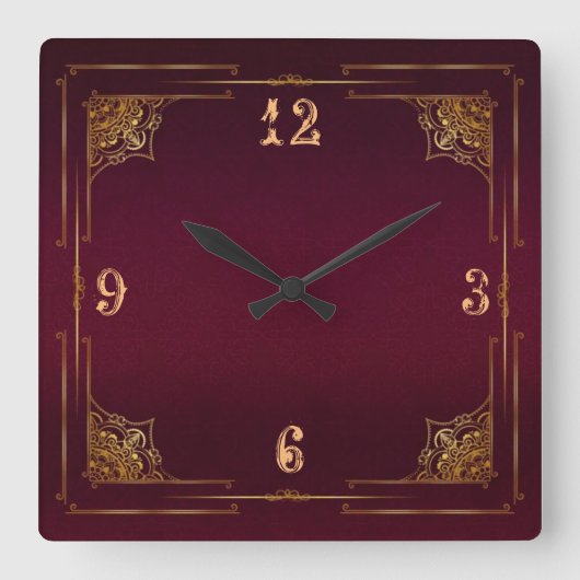 ビューティフルレッドヴィンテージ スクエア壁時計 (正面)