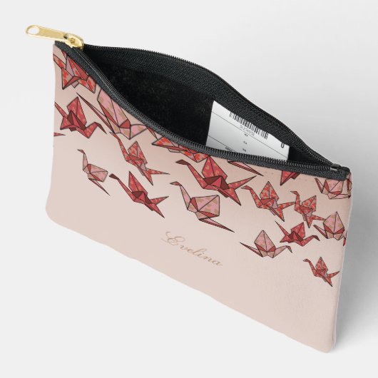 ビューティフルレッド折り紙紙ク結婚レーン アクセサリーポーチ (見開き)