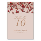 ビューティフルレッド折り紙紙ク結婚レーン テーブルナンバー (正面)