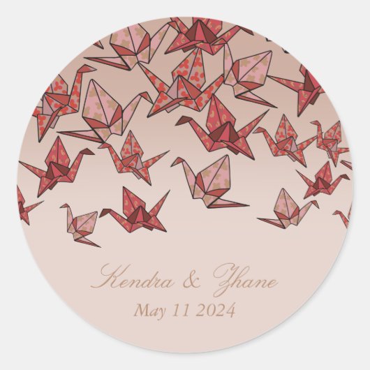 ビューティフルレッド折り紙紙ク結婚レーン ラウンドシール (正面)