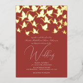 ビューティフルレッド折り紙紙ク結婚レーン 箔招待状 (正面)