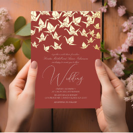 ビューティフルレッド折り紙紙ク結婚レーン 箔招待状