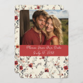 ビューティフルレッド&ピンクエレガントフローラ セーブザデート (正面/裏面)