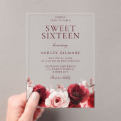 ビューティフルレッド&赤面フローラスウィート16誕生日 アクリル招待状 (インサイチュ (ポータブル))