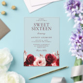 ビューティフルレッド&赤面フローラスウィート16誕生日 アクリル招待状 (インサイチュ (ウェディング))