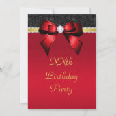 ビューティフルレッド、金ゴールド&ブラックジュエル誕生日 招待状 (正面)