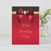 ビューティフルレッド、金ゴールド&ブラックジュエル誕生日 招待状 (スタンド正面)