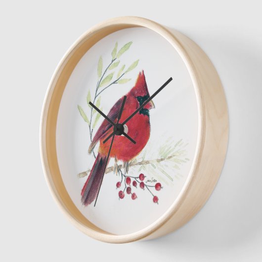 ビューティフルレッド(鳥)ショウジョウコウカンチョウウォーターカラーウォールデコル 壁時計 (傾斜)