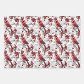 ビューティフルレッド(鳥)ショウジョウコウカンチョウオンスノウィーブランチ冬 ラッピングペーパーシート (正面3)