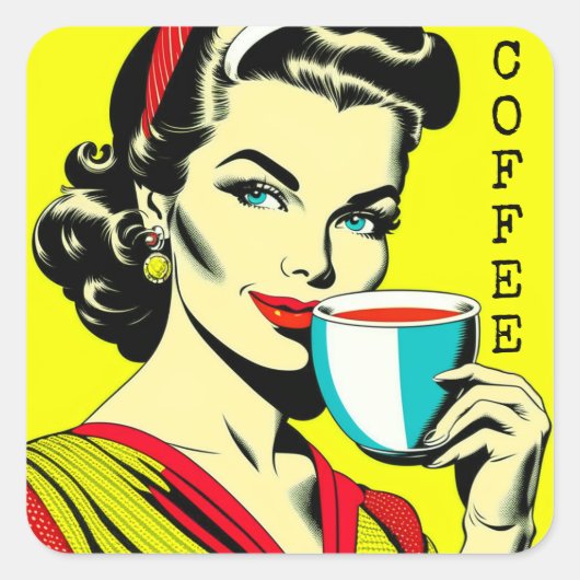 ビューティフルレディヴィンテージレトロポップ・アートのアートコーヒー スクエアシール (正面)