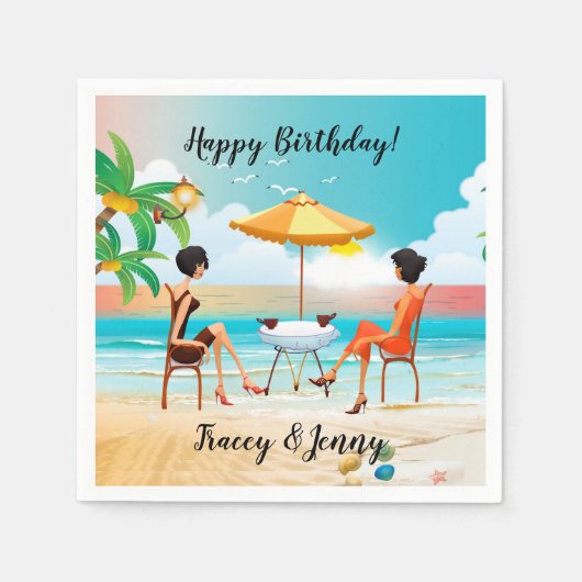 ビューティフルレディースアットザビーチ誕生日 スタンダードカクテルナプキン (正面)