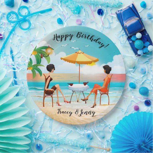 ビューティフルレディースアットザビーチ誕生日 ペーパープレート (パーティー)