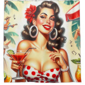 ビューティフルレトロウーマンイラストレーション シャワーカーテン (正面)