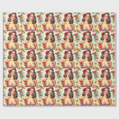 ビューティフルレトロウーマンイラストレーション ラッピングペーパー (フラット)