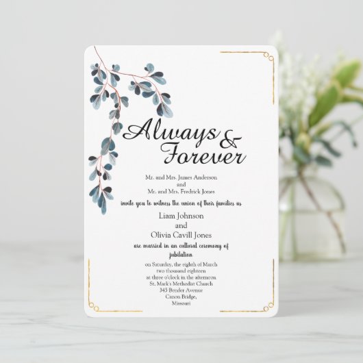 ビューティフルレブズ金ゴールド線結婚式招待状 招待状 (スタンド正面)