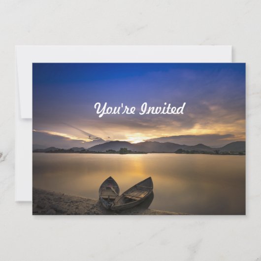 ビューティフルロウボートウォーターサンライズフォト誕生日 招待状 (正面)