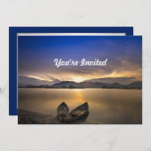 ビューティフルロウボートウォーターサンライズフォト誕生日 招待状 (正面/裏面)