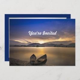 ビューティフルロウボートウォーターサンライズフォト誕生日 招待状