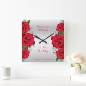 ビューティフルロマンチックレッドローゼス誕生日 スクエア壁時計 (ホーム)
