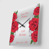 ビューティフルロマンチックレッドローゼス誕生日 スクエア壁時計 (傾斜)