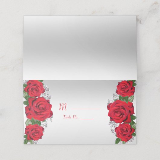 ビューティフルロマンチックレッドローゼス誕生日 プレイスカード (外部開封)