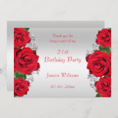 ビューティフルロマンティックレッドバラス誕生日 サンキューカード (正面/裏面)