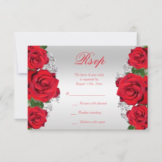 ビューティフルロマンティックレッドバラス誕生日 出欠カード (正面)
