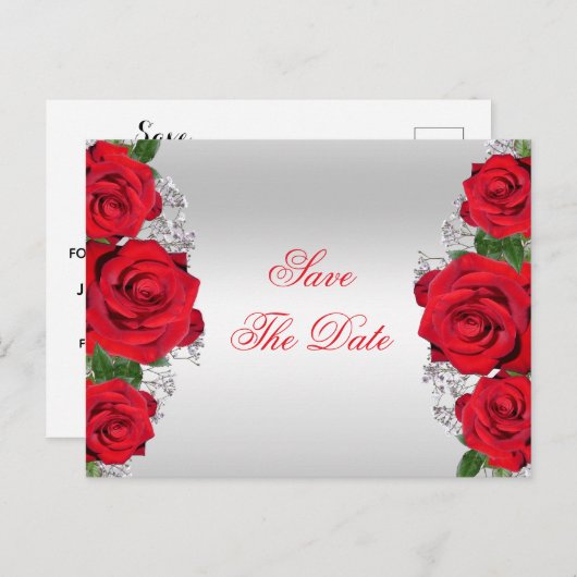 ビューティフルロマンティックレッドバラス誕生日 案内ポストカード (正面/裏面)