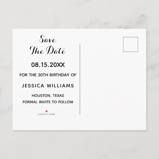 ビューティフルロマンティックレッドバラス誕生日 案内ポストカード (裏面)