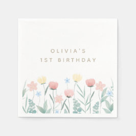 ビューティフルワイルドフラワーブーケ誕生日 スタンダードカクテルナプキン