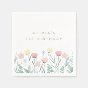 ビューティフルワイルドフラワーブーケ誕生日 スタンダードカクテルナプキン