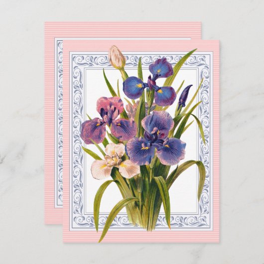 ビューティフルヴィンテージアイリスブーケ誕生日 招待状 (正面/裏面)