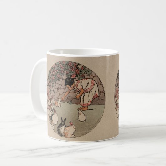 ビューティフルヴィンテージラビットアートキュートコテージコア コーヒーマグカップ (正面左)