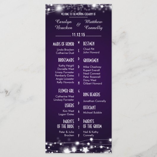 ビューティフル白熱［赤熱］光を放つスターズパープル結婚式 プログラム (正面)