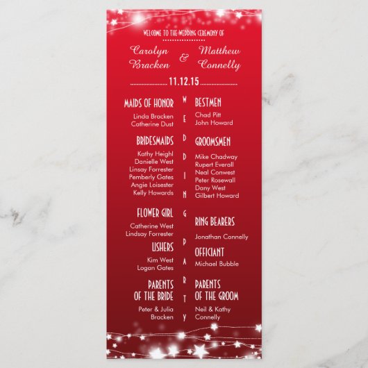 ビューティフル白熱［赤熱］光を放つスターズレッド結婚式 プログラム (正面)