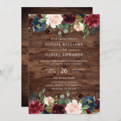 ビューティフル素朴ブルゴーニュ赤面結婚フローラ 招待状 (正面/裏面)