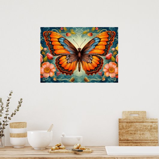 ビューティフル芸術的バタフライイラストレーションアート ポスター (キッチン)