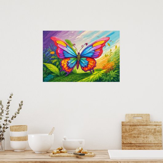 ビューティフル芸術的バタフライイラストレーション ポスター (キッチン)