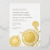 ビューティフル+エレガントひまわり秋の結婚式実在 箔招待状 (正面)