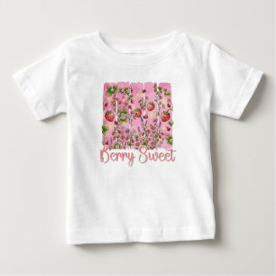 ビューティフル スイート ストロベリー ガーデン 水彩 フローラル ベビーTシャツ