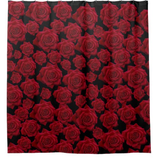 ビューティフル&レッドエレガントローズ開花パターン シャワーカーテン (正面)